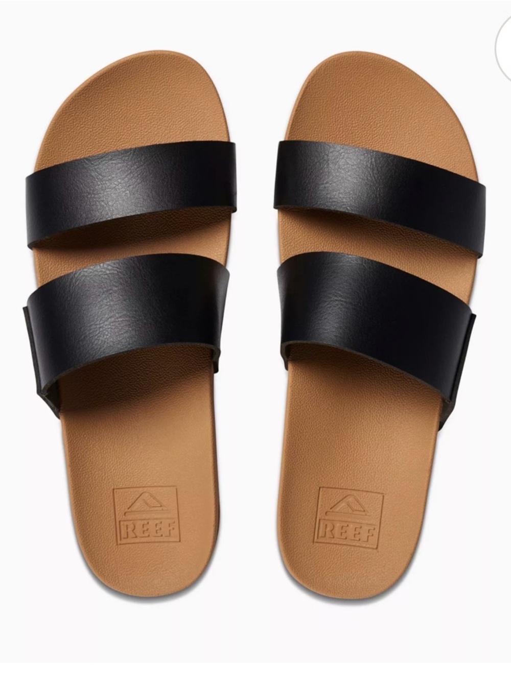 Women’s Reef Black and Tan Double-Strap Slide Sandals